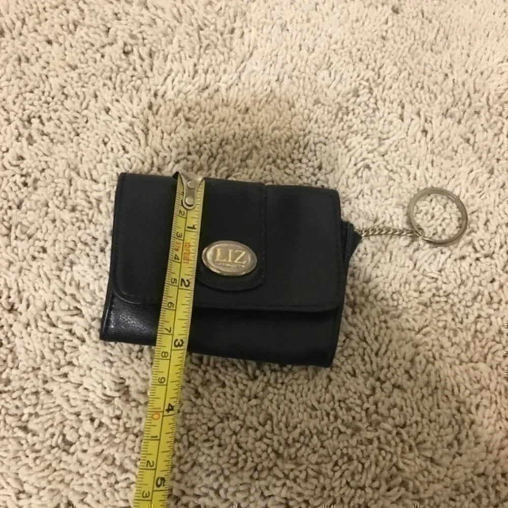 Vintage Liz Claiborne black ID holder mini wallet keychain